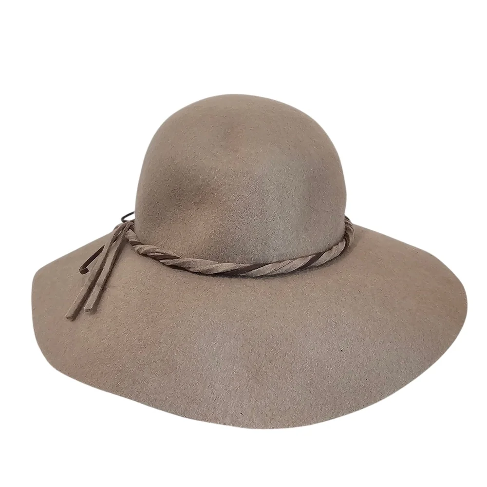 Elegant Tan Women's 100% Wool Floppy Hat